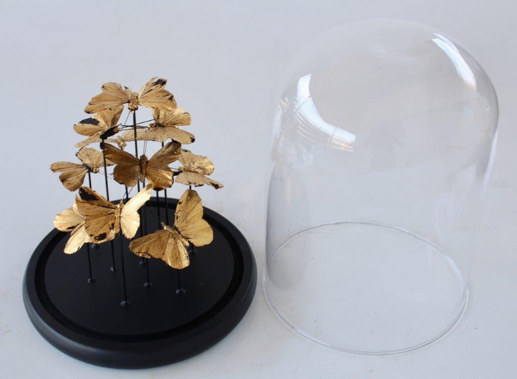 Medium Glass Dome Gold Butterflies